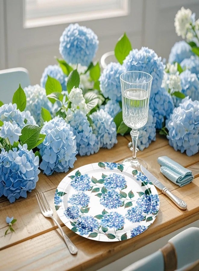 WRAPAHOLIC 25 قطعة أطباق ورقية مزخرفة - 9 بوصة أطباق هيدرانجيا زرقاء قابلة للتصرف لأدوات المائدة في الحفلات وزينة الطاولة - Image 3