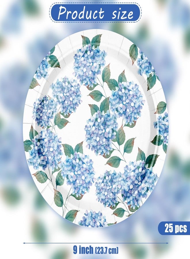 WRAPAHOLIC 25 قطعة أطباق ورقية مزخرفة - 9 بوصة أطباق هيدرانجيا زرقاء قابلة للتصرف لأدوات المائدة في الحفلات وزينة الطاولة - Image 2