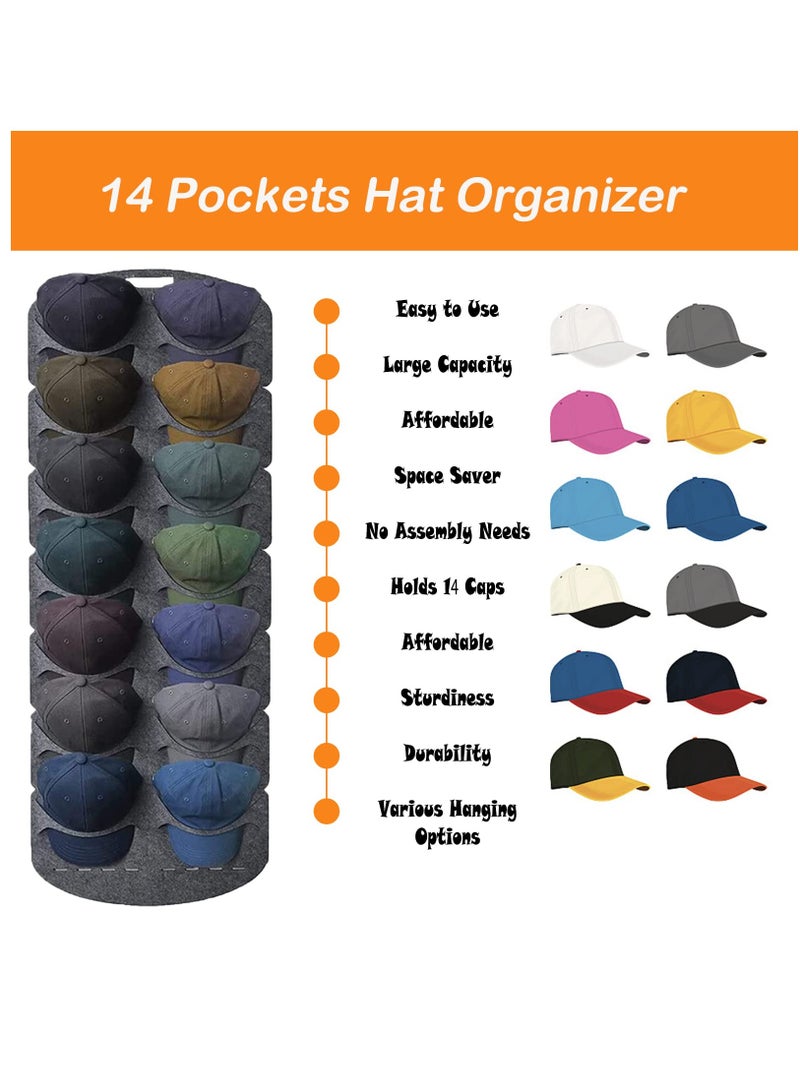 SYOSI Over the Door Hat Rack, Door Baseball Caps Hat Organizer with 14 Pocket Baseball Hat Organizer, Cap Rack Storage Display Hanger Bag, Felt Hats Collection for Closet Wall - Image 3