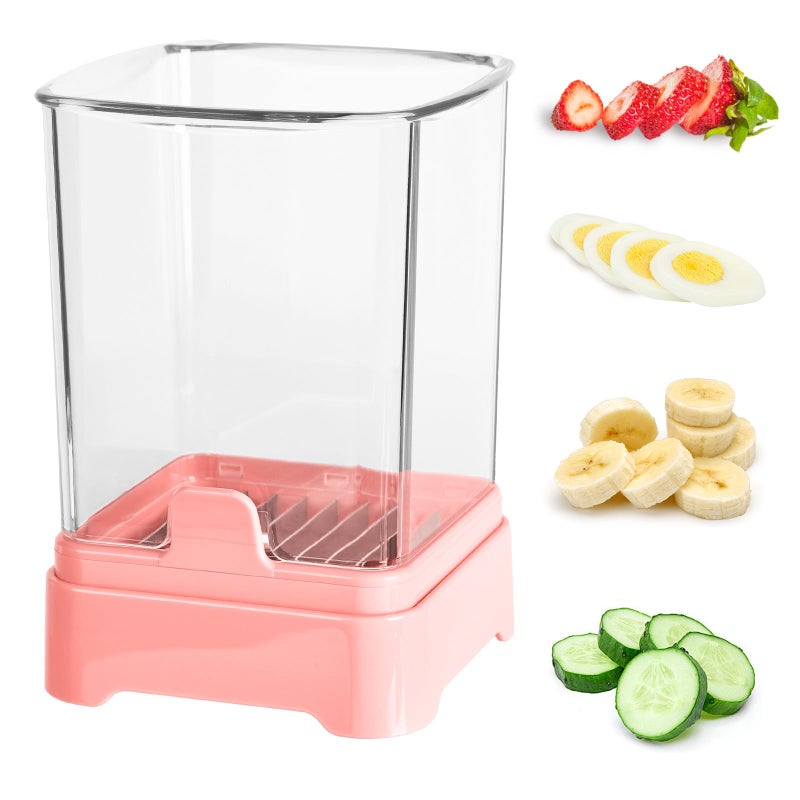 GENGCANG 3-in-1 Strawberry Banana & Egg Slicer Cup | Detachable Fruit Cutter with Push Plate for Effortlessly Safe Slicing | Quick Meal Prep & Snacks Kitchen Gadget (Pink) - Image 1