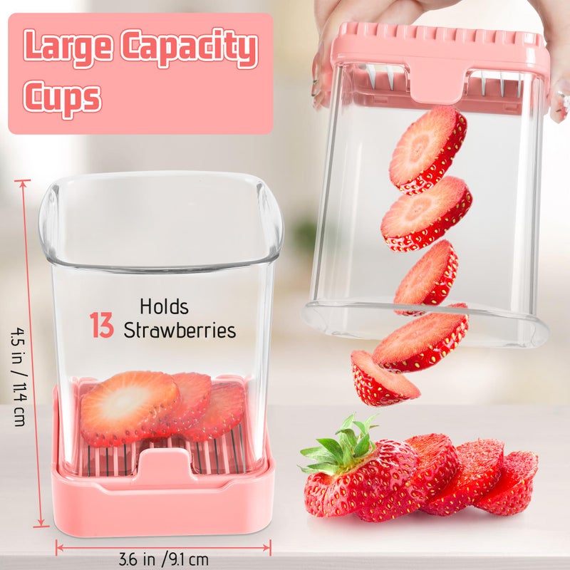 GENGCANG 3-in-1 Strawberry Banana & Egg Slicer Cup | Detachable Fruit Cutter with Push Plate for Effortlessly Safe Slicing | Quick Meal Prep & Snacks Kitchen Gadget (Pink) - Image 2