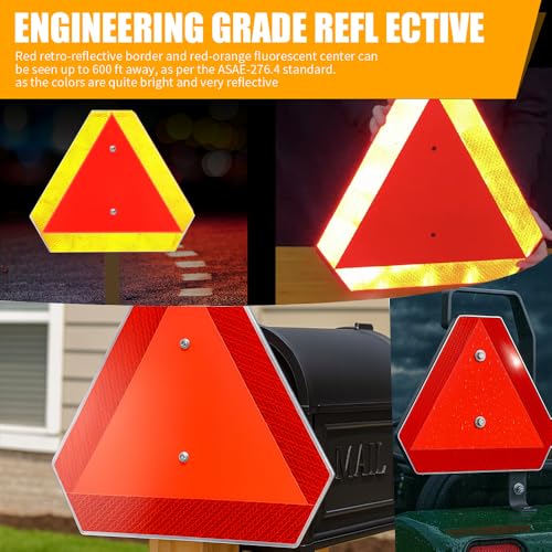 DXSIGN Slow Moving Vehicle Safety Sign,Slow Moving Vehicle Triangle Sign,Aluminum 14"x16" Engineering Grade Reflective for Golf Cart (Aluminum) - Image 2