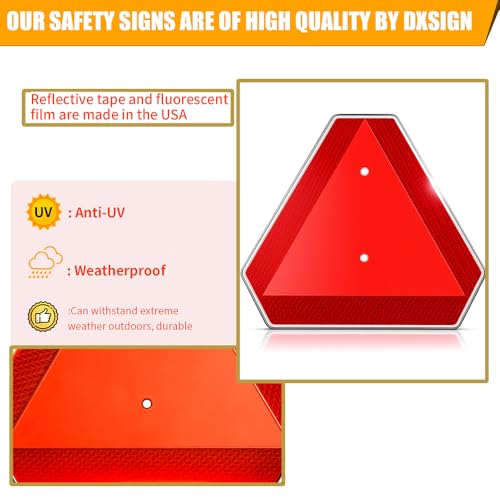 DXSIGN Slow Moving Vehicle Safety Sign,Slow Moving Vehicle Triangle Sign,Aluminum 14"x16" Engineering Grade Reflective for Golf Cart (Aluminum) - Image 3