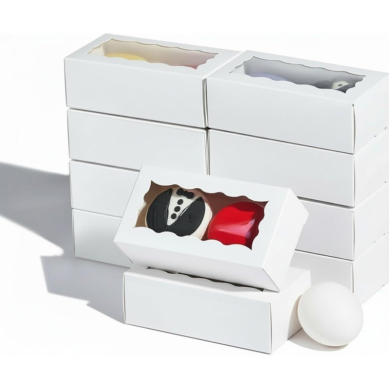 JCXGRVC small treat boxes 100pcs - white candy box with window - 4.17x2.16x1.37 inches - perfect for chocolate, small bakery boxes macaron boxes for 2 - Image 1