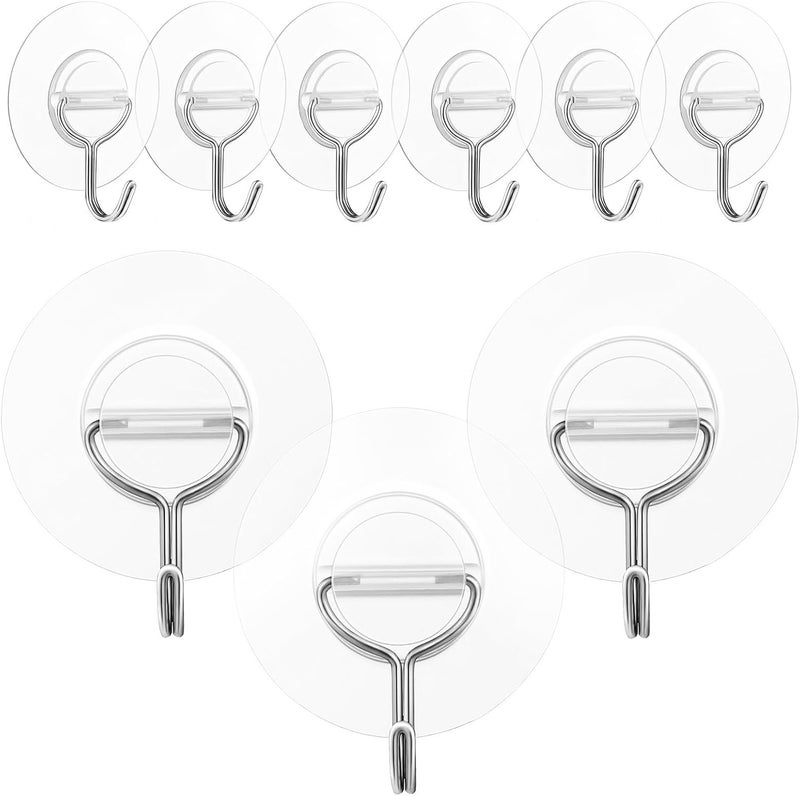 Healifty 10pcs 304 Stainless Steel Adhesive Wall Hooks Universal Hanging Hooks for Bathroom Towels Kitchen Utensils and Purse Storage No-Drill Damage-Free for Home and Outdoor Use - Image 1