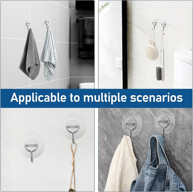 Healifty 10pcs 304 Stainless Steel Adhesive Wall Hooks Universal Hanging Hooks for Bathroom Towels Kitchen Utensils and Purse Storage No-Drill Damage-Free for Home and Outdoor Use - Image 3