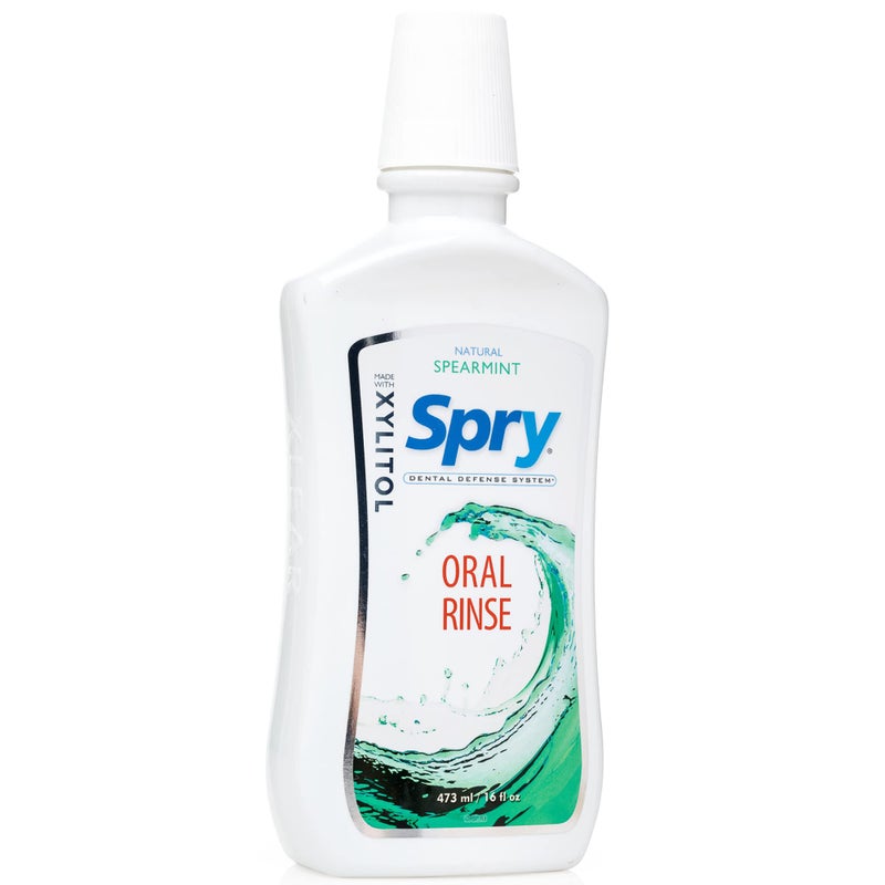 Spry Natural Xylitol Mouthwash Fluoride Free with Enamel Support, Gentle Alcohol Oral Rinse, Non-GMO, Spearmint - 16 fl oz (Pack of 1) - Image 1