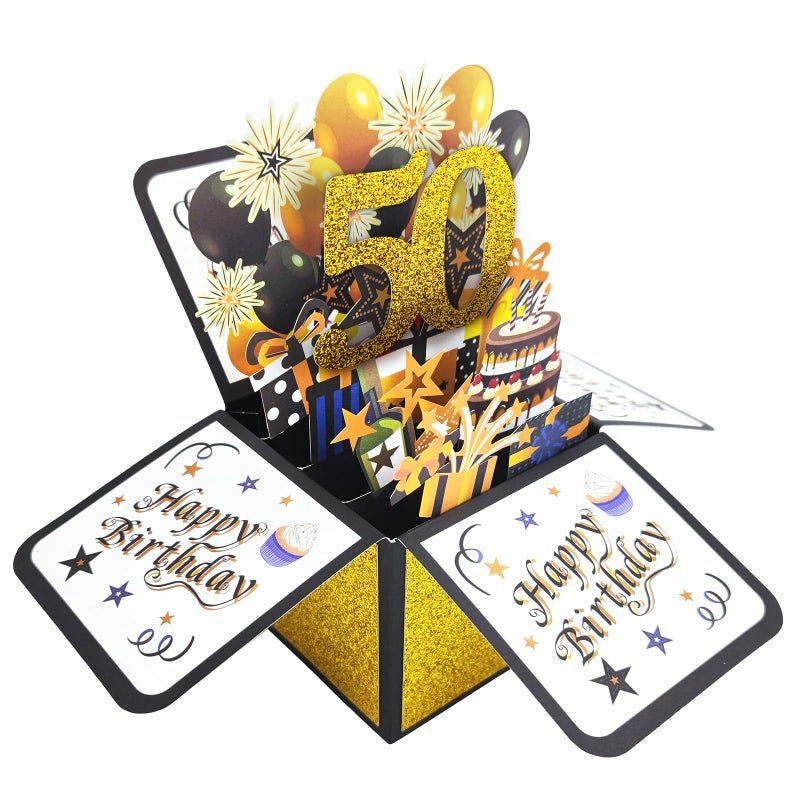 Asmallgf Premium 50th Birthday Popup Card with Envelope & Note, Cool Funny Fifty Bday 3D Greeting Card for Men Women, Unique 50 Year Old Birthday Gifts for Sister Brother - Image 1
