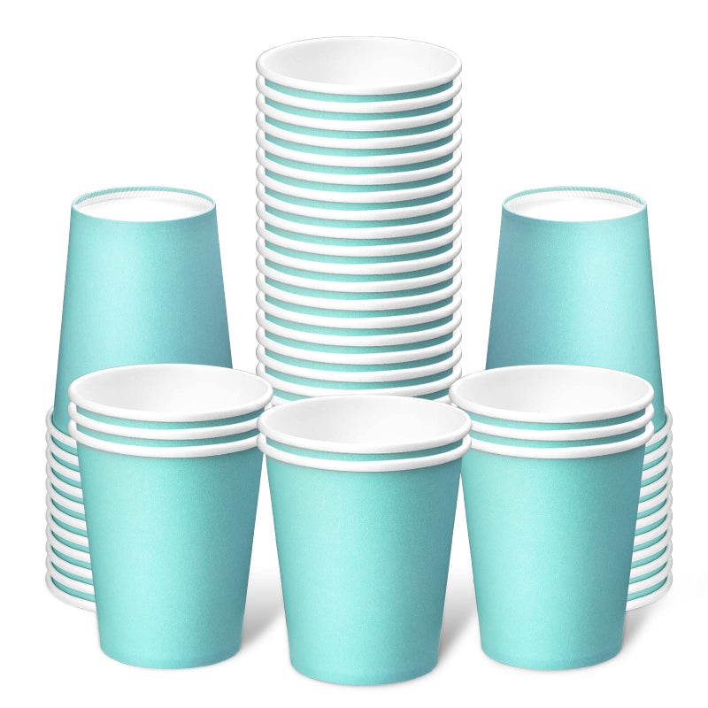 Prgery Paper Cups 8 oz 50 Pack Disposable Paper Coffee Cups for Hot or Cold Beverage Drinking for Party Picnic BBQ Travel and Event Blue