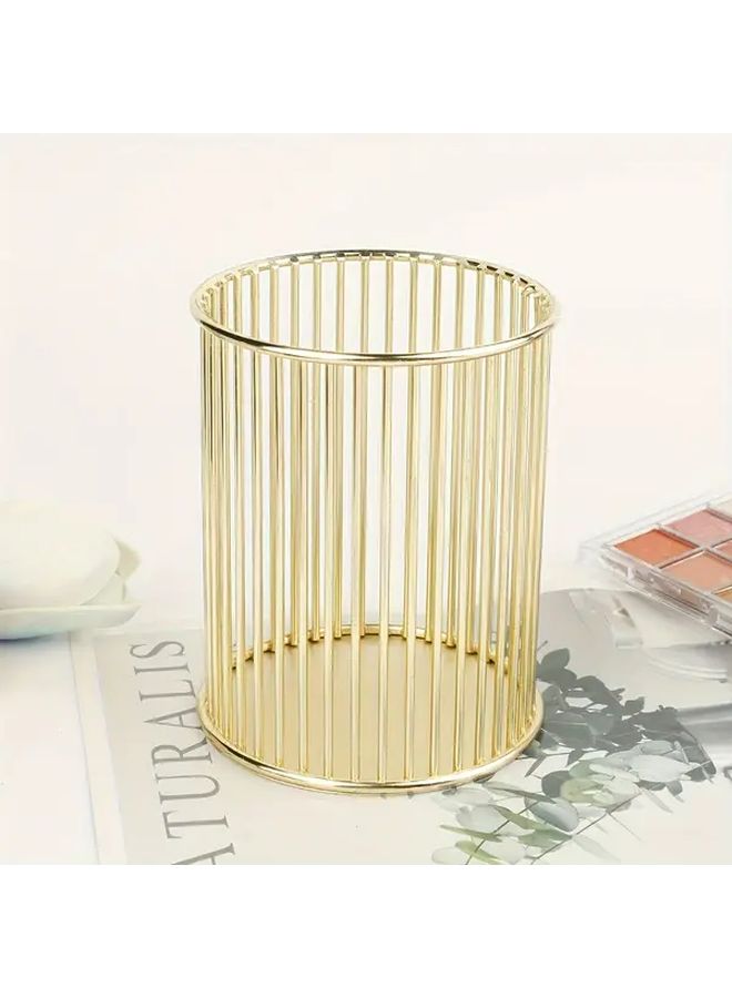 13 Colors Gold Makeup Brush Organizer Round Pen Holder Desktop Storage Bucket Multifunctional Ironware - Image 2