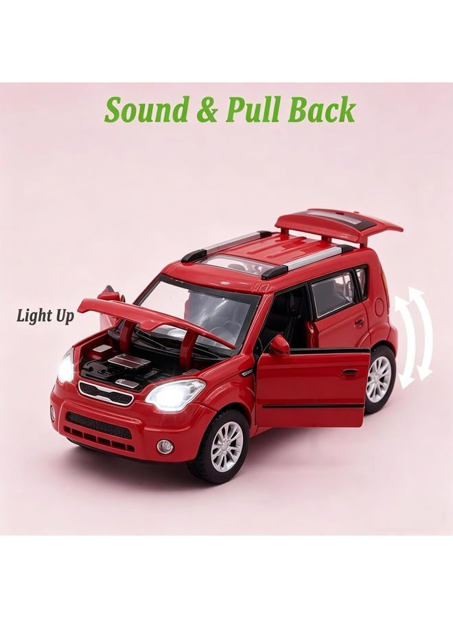 Mzexoma Car Toys for 3 4 5 6 7 Year Old Boys Kia Soul Toy Cars for Boys Age 3-8 Diecast Metal Car Models with Light and Sound, Pull Back Toy Cars Gift for Kids Red - Image 2
