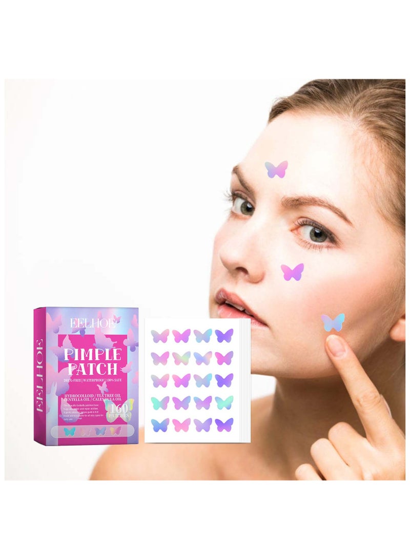 EELHOE Pimple Patch for Face, Repair Acne Pimples Closing Acne Marks Moisturizes And Improves Skin Elasticity, Cute Colorful Butterfly Shape Spot Stickers for Skin Care(160 Counts) - Image 1