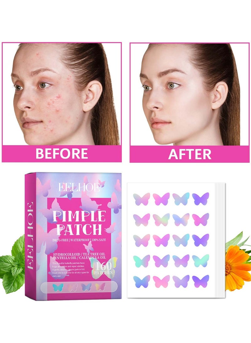 EELHOE Pimple Patch for Face, Repair Acne Pimples Closing Acne Marks Moisturizes And Improves Skin Elasticity, Cute Colorful Butterfly Shape Spot Stickers for Skin Care(160 Counts) - Image 2