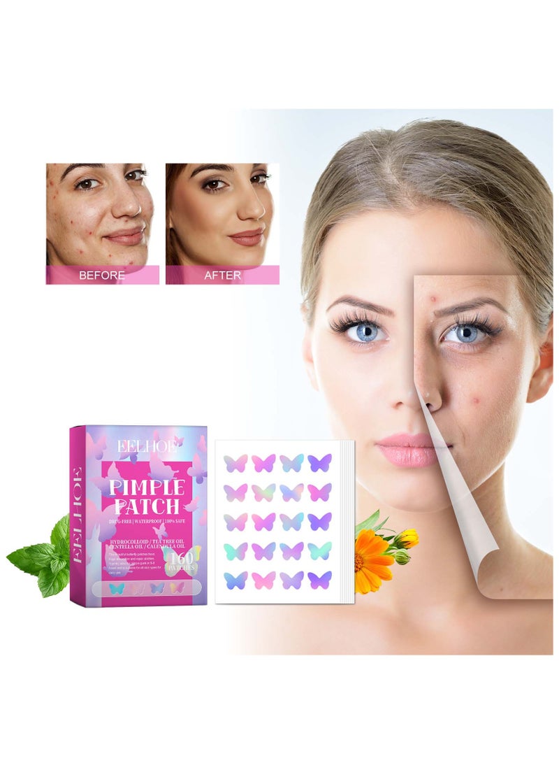 EELHOE Pimple Patch for Face, Repair Acne Pimples Closing Acne Marks Moisturizes And Improves Skin Elasticity, Cute Colorful Butterfly Shape Spot Stickers for Skin Care(160 Counts) - Image 3