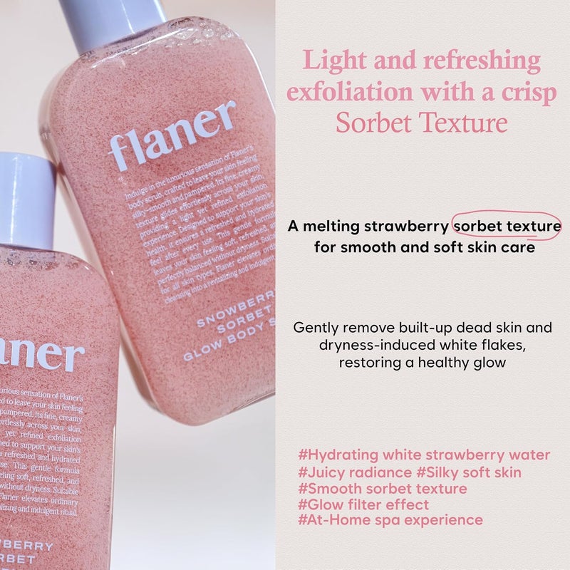 FLANER Snowberry Sorbet Glow Body Scrub Gentle Exfoliating Scrub Brightening Hydrating Formula with 9800ppm of White Strawberry Water and Niacinamide Korean Body Wash for Silky Soft Skin - Image 4
