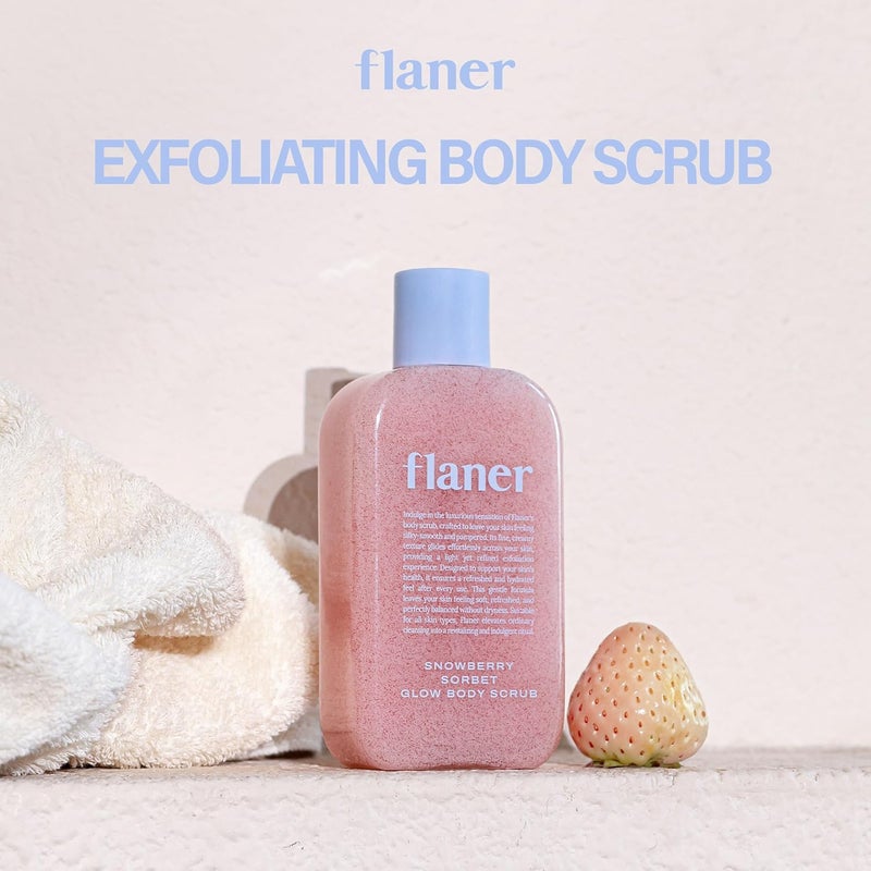 FLANER Snowberry Sorbet Glow Body Scrub Gentle Exfoliating Scrub Brightening Hydrating Formula with 9800ppm of White Strawberry Water and Niacinamide Korean Body Wash for Silky Soft Skin - Image 2
