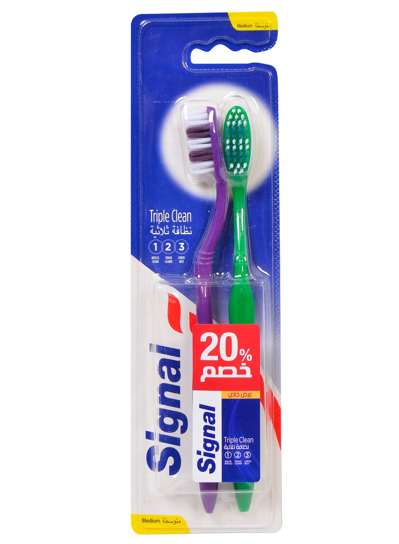 سيجنال فرشاة أسنان سيجنال تريبل كلين،2 فرشاة ، متوسطة،متعددة الالوان