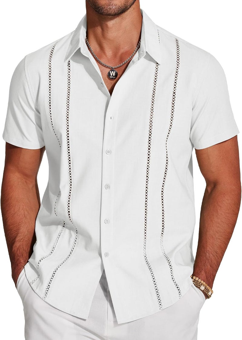 COOFANDY Men's Short Sleeve Button Down Linen Shirt - Casual Summer Beach Wear - Image 1