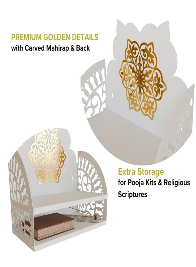 NIVED Saraswati Metal Mandir | 15 x 15 x 8 inch | Extra Storage | Dual Colour Design | Wall Mountable | Easy Screw Assembly | Home Temple | Pooja Stand | Colour: White & Brown - Image 4