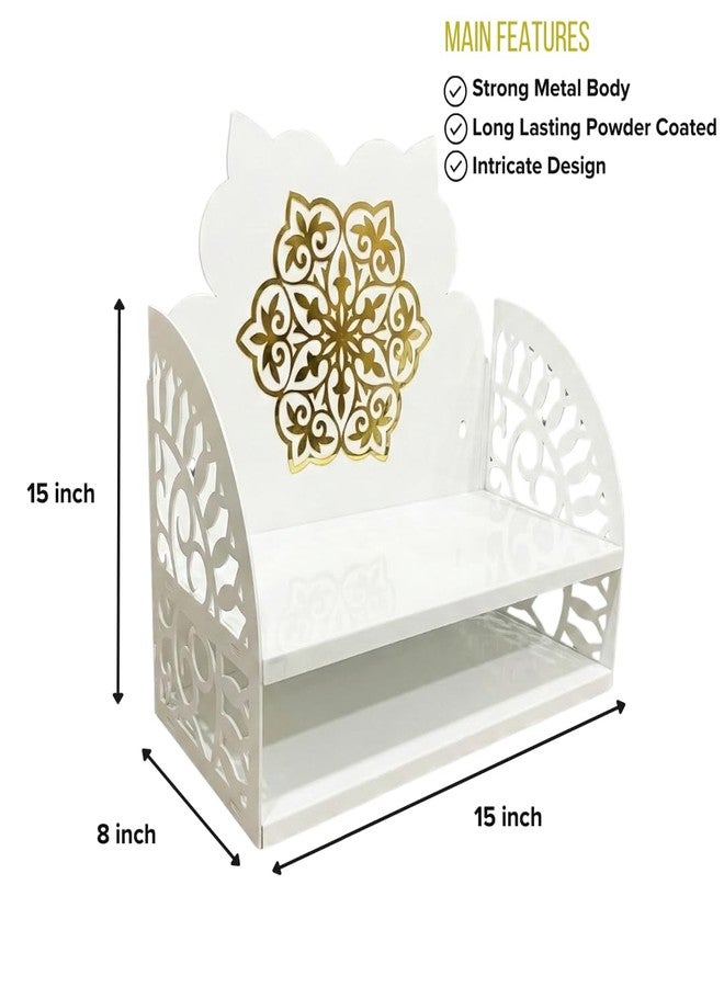NIVED Saraswati Metal Mandir | 15 x 15 x 8 inch | Extra Storage | Dual Colour Design | Wall Mountable | Easy Screw Assembly | Home Temple | Pooja Stand | Colour: White & Brown - Image 2