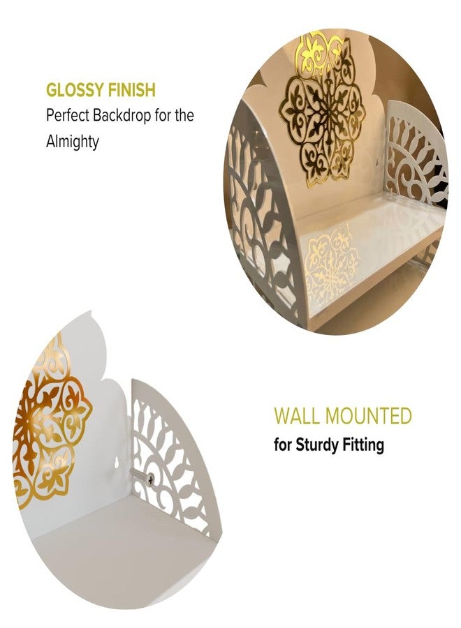 NIVED Saraswati Metal Mandir | 15 x 15 x 8 inch | Extra Storage | Dual Colour Design | Wall Mountable | Easy Screw Assembly | Home Temple | Pooja Stand | Colour: White & Brown - Image 5