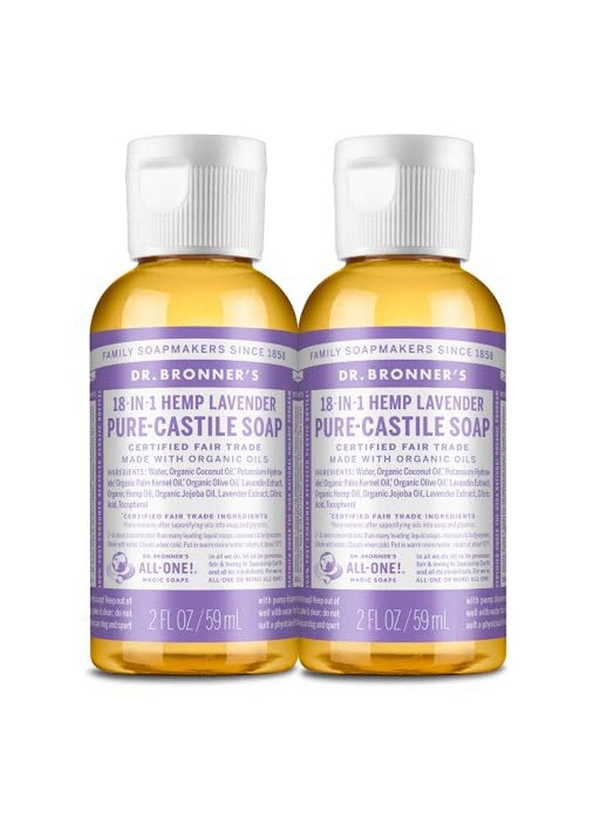 دكتور برونرز صابون سائل بيوركاستيل (اللافندر 2 أونصة 2 عبوة) مصنوع من الزيوت العضوية 18 في 1 يستخدم شعر الوجه والجسم وغسيل الحيوانات الأليفة والأطباق، نباتي مركز Nongmo