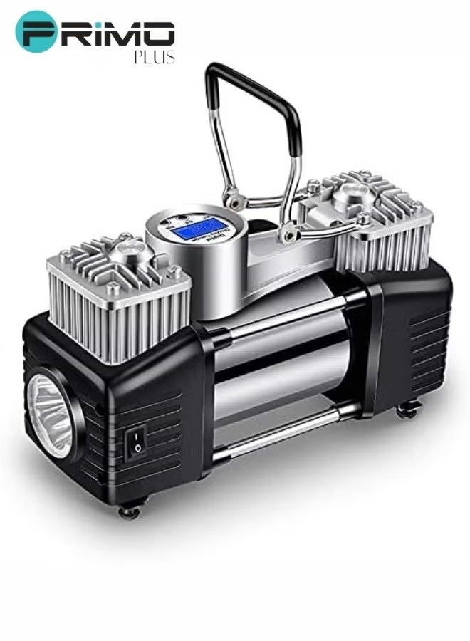 منفاخ هواء للسيارات [اسم البراند] بأسطوانتين شديد التحمل - كمبروسر إطارات محمول بقوة 150 PSI مع مقياس رقمي، إضاءة LED مدمجة، وشنطة عدة رقع تواير كاملة - مناسب لسيارات الدفع الرباعي SUV، النقل والشاحنات - Image 5