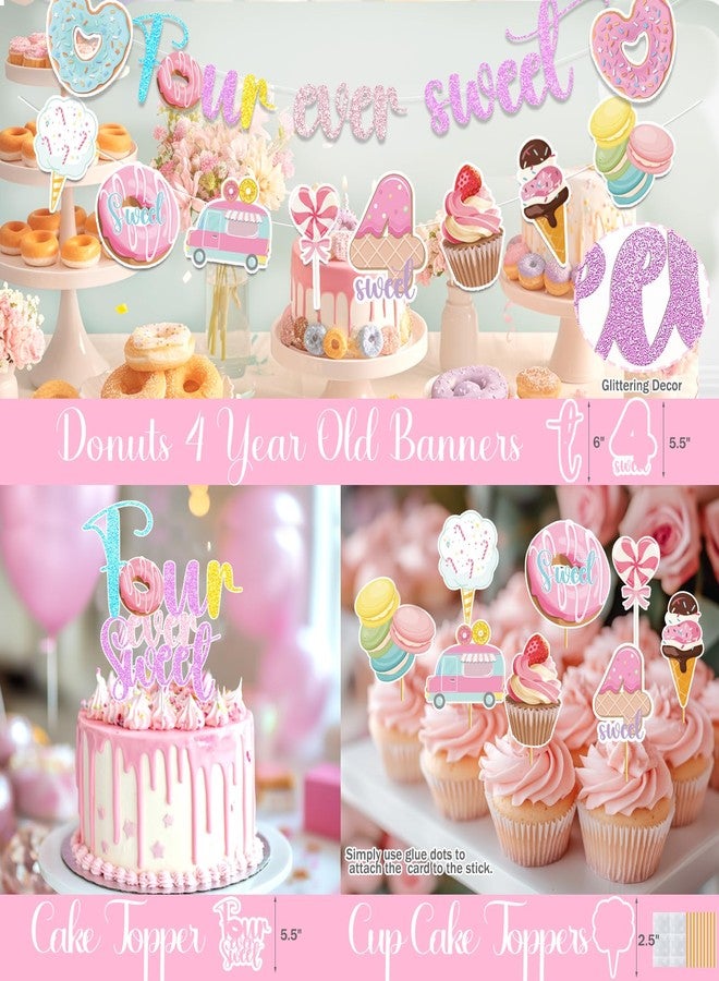 Hombae Four Ever Sweet Birthday Decorations Girl, 4th Birthday Decorations for Girl, Donut Themed Birthday Party Supplies with Banner Foil Balloon Cake Topper for 4 Year Old Girl Birthday Decorations - Image 4
