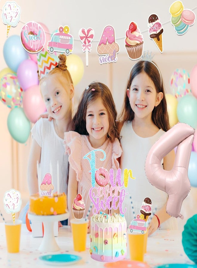 Hombae Four Ever Sweet Birthday Decorations Girl, 4th Birthday Decorations for Girl, Donut Themed Birthday Party Supplies with Banner Foil Balloon Cake Topper for 4 Year Old Girl Birthday Decorations - Image 5