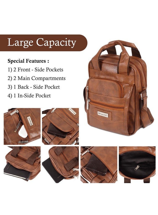 NFI essentials leather sling bag for men Crossbody Hand Bag Chest Sling Bag Side Shoulder Bag Stylish Travel Leather Slings Corporate Gift Item Passport Sling Messenger office side bag (Tan) - Image 2