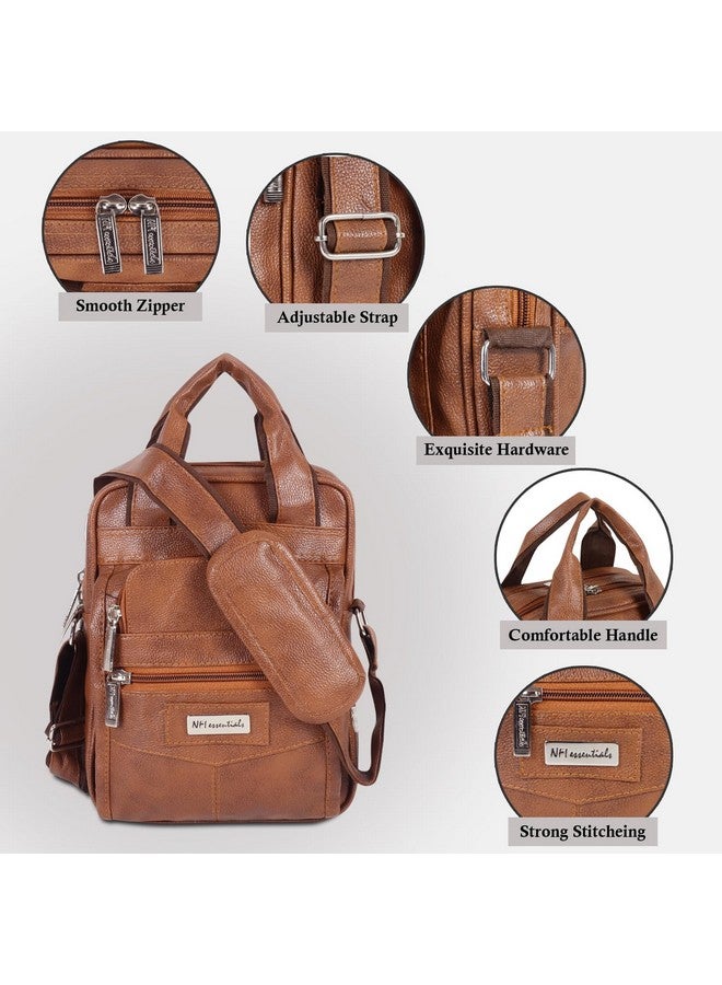 NFI essentials leather sling bag for men Crossbody Hand Bag Chest Sling Bag Side Shoulder Bag Stylish Travel Leather Slings Corporate Gift Item Passport Sling Messenger office side bag (Tan) - Image 3