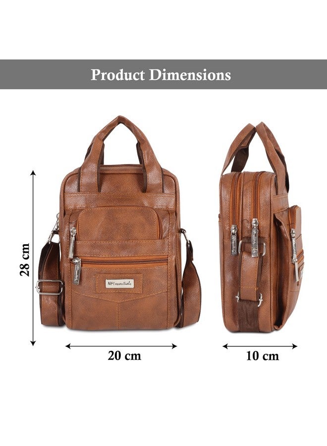 NFI essentials leather sling bag for men Crossbody Hand Bag Chest Sling Bag Side Shoulder Bag Stylish Travel Leather Slings Corporate Gift Item Passport Sling Messenger office side bag (Tan) - Image 4