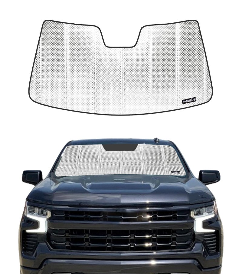 Windshield Sun Shade for Chevrolet SilveradoGMC Sierra 15002500HD3500HD for 20192026 Reflective Aluminum Film Front Window Sunshade BLAZBLOCK