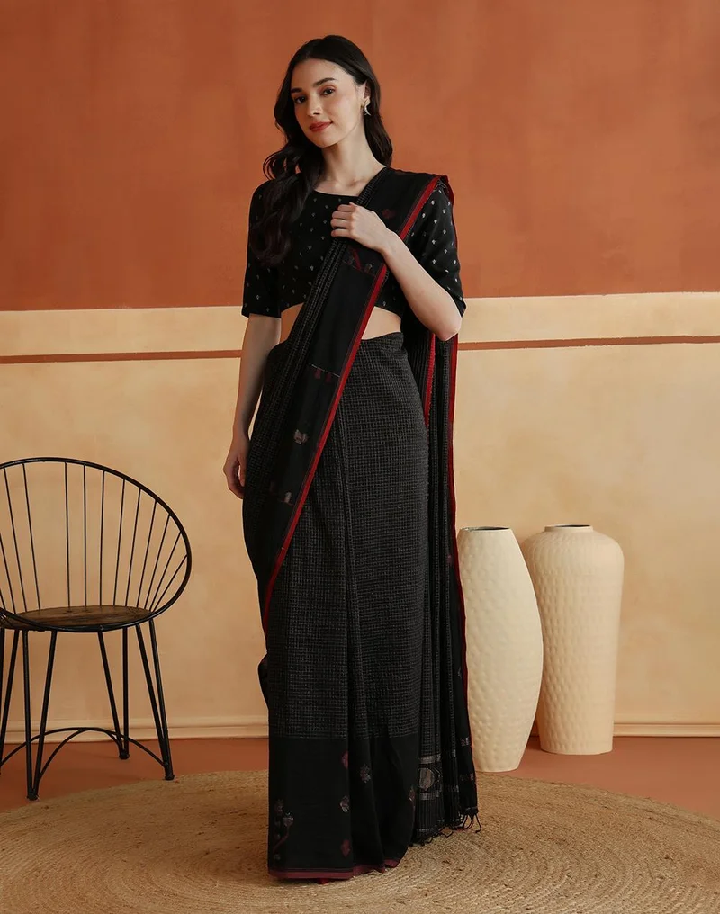 Fabindia  Black Cotton Silk Blend Woven Buti Stitched Blouse for Women | Best Price UAE