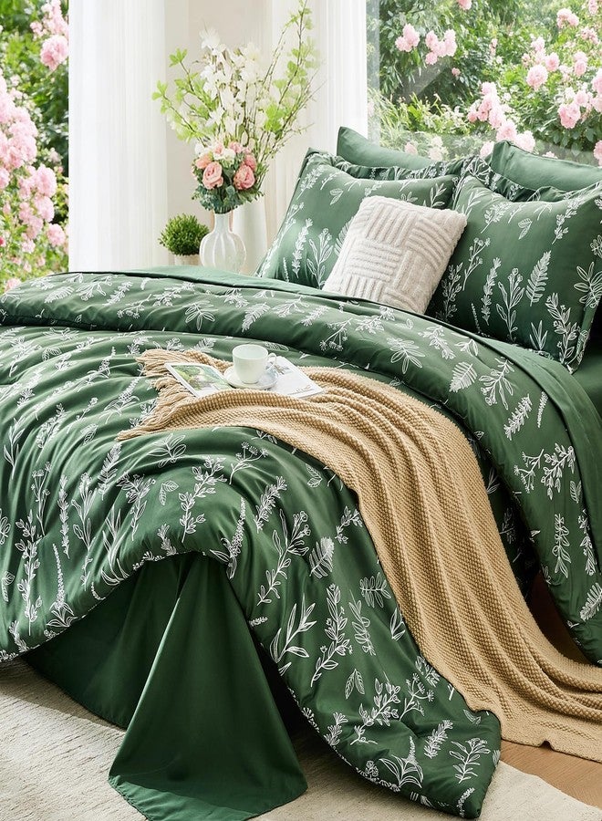 MUXHOMO Dark Green Full Comforter Set, Elegant Floral Print Bed in a Bag 7 Pieces, Ultra Soft & Breathable Reversible Botanical Pattern Bedding Set with Comforter, Sheets, Pillowcases, and Shams - Image 1