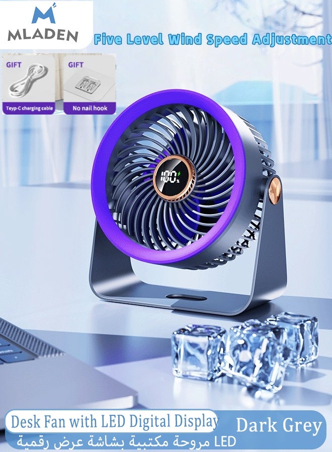 MLADEN Portable Desk Fan with LED Digital Display and 5 Level Wind Speed Adjustment,Table Fan with 4000mAh Battery, Indoor Air Circulation Desktop Fan with Adjustable Angle, Quiet Operation For Bedroom Home Office Desktop Travel - Image 1