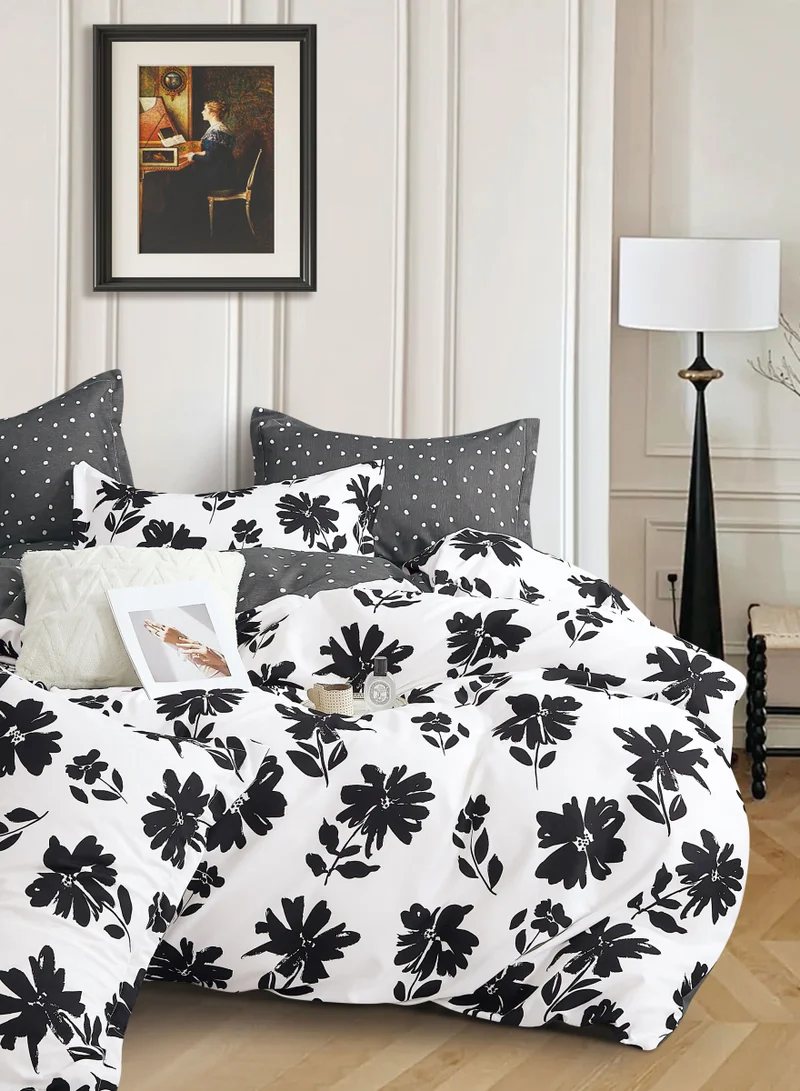 Donetella Printed Duvet Set, Queen Size 200x230 cm - 6-Pcs Bed Set, Microfiber Fabric - 1 Duvet Cover, 1 Fitted Sheet, 2 Pillow Shams, 2 Pillowcases (Filler Not Included)