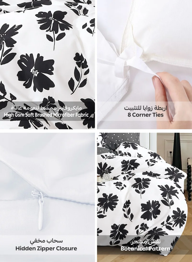 Donetella Printed Duvet Set, Queen Size 200x230 cm - 6-Pcs Bed Set, Microfiber Fabric - 1 Duvet Cover, 1 Fitted Sheet, 2 Pillow Shams, 2 Pillowcases (Filler Not Included)