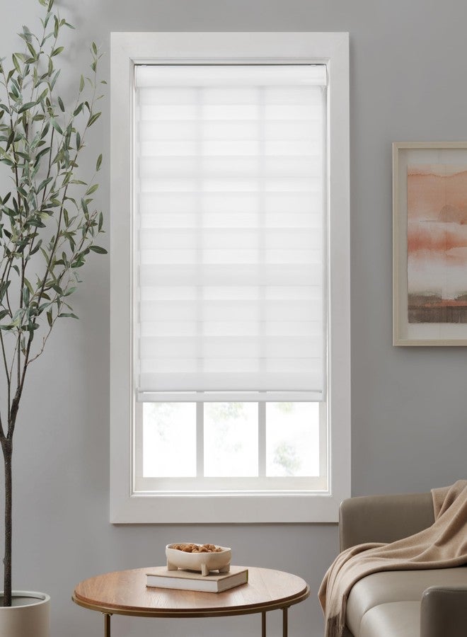 Eclipse Zebra Cordless Roller Shades, Dual Layer Fabric Window Shades, Light Filtering Shades for Privacy, Easy Lift Blinds with Cassette Valance, 27 in Wide x 72 in Long, in White - Image 1
