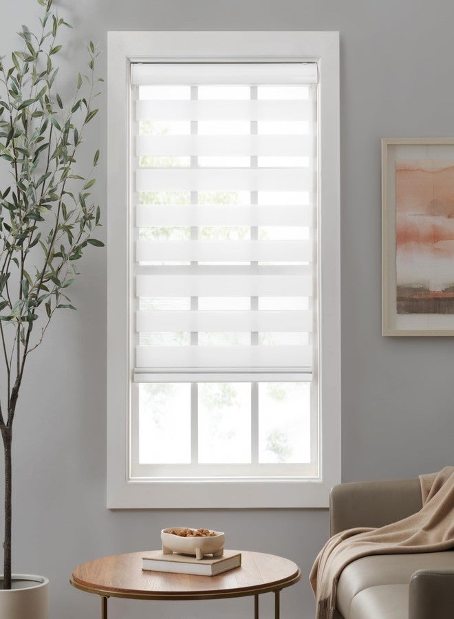 Eclipse Zebra Cordless Roller Shades, Dual Layer Fabric Window Shades, Light Filtering Shades for Privacy, Easy Lift Blinds with Cassette Valance, 27 in Wide x 72 in Long, in White - Image 2