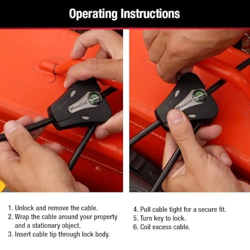 Master Lock Black Python Bike Lock with Key, Adjustable Metal Cable Lock has a Weather Resistant Vinyl Coating for Outdoor Equipment, Bicycles, Trail Cameras, 6 Feet Long, 8418D - Image 5