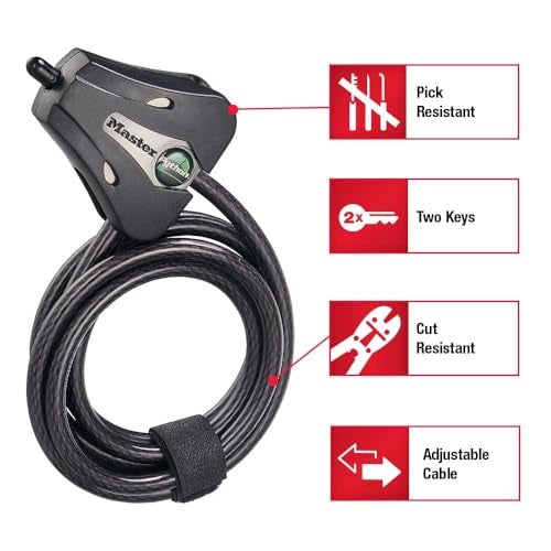 Master Lock Black Python Bike Lock with Key, Adjustable Metal Cable Lock has a Weather Resistant Vinyl Coating for Outdoor Equipment, Bicycles, Trail Cameras, 6 Feet Long, 8418D - Image 2