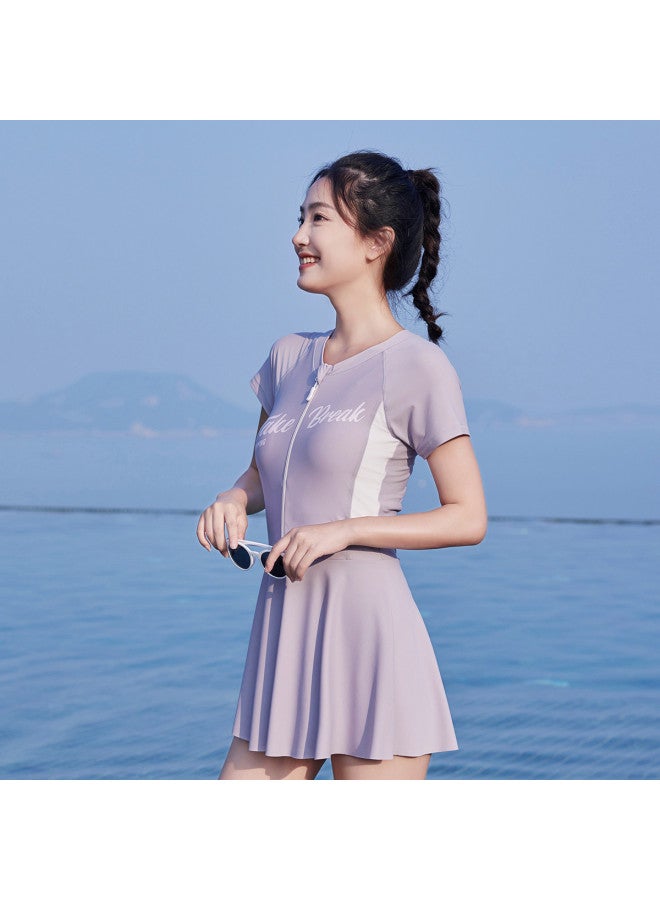 Bumblebee plus Size Kids' Sporty Sleeved Swimsuit With Skirt - Modest Coverage & Flattering Fit - Image 3