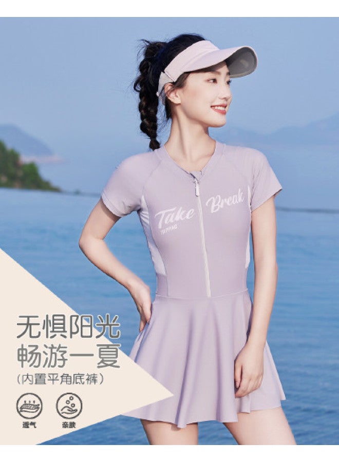 Bumblebee plus Size Kids' Sporty Sleeved Swimsuit With Skirt - Modest Coverage & Flattering Fit - Image 1