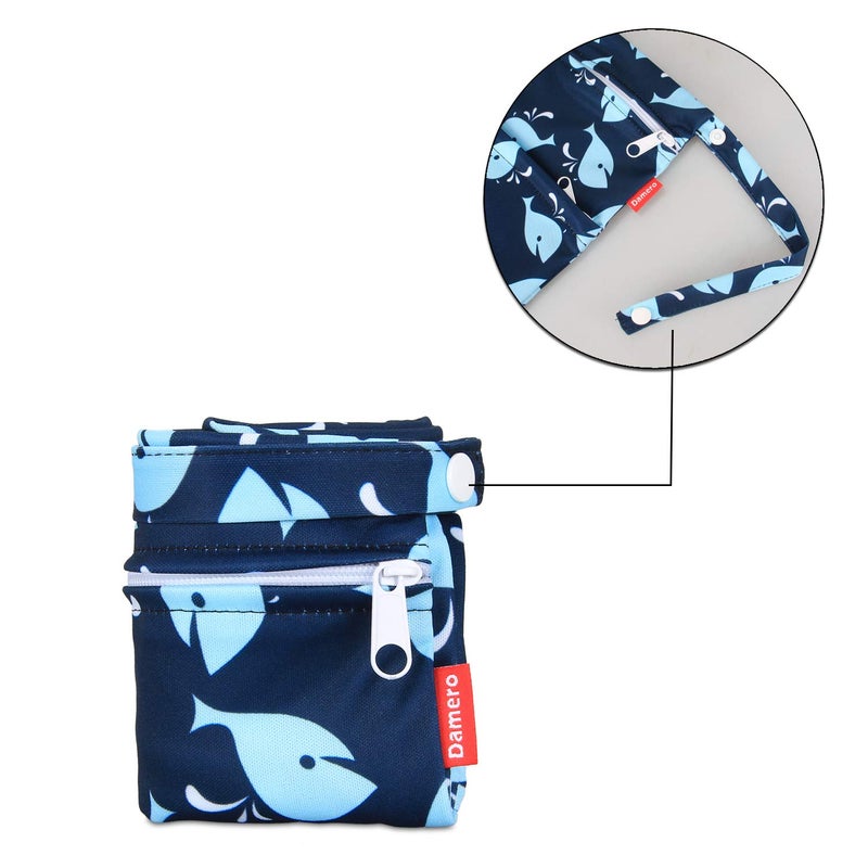 Damero 3Pcs Wet Dry Bag with 2 Zippered Pockets and Snap Handle for Cloth Diaper, Swimsuit, Clothes, Ideal for Travel, Exercise, Daycare, Roomy and Water-resistant (Whale) - Image 4