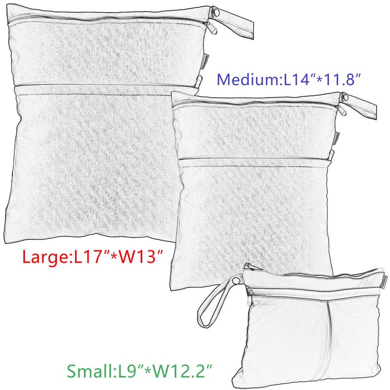 Damero 3Pcs Wet Dry Bag with 2 Zippered Pockets and Snap Handle for Cloth Diaper, Swimsuit, Clothes, Ideal for Travel, Exercise, Daycare, Roomy and Water-resistant (Whale) - Image 5