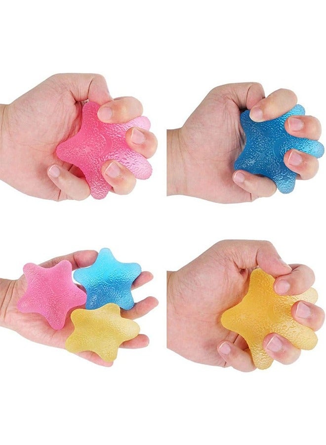 HS Hand Exerciser Grip Strengthener Ball, Five-Star Shaped Stress Balls Silicone Squeeze Toys, Hand Grip Strength Trainer For Adults Kids Elderly, 3 Colors, Set Of 3 - Image 2