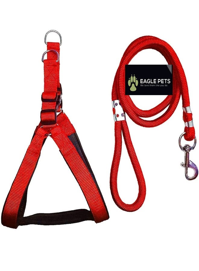 EAGLE PETS Set of Dog Harness & Rope for Pets, Adjustable Padded Body Belt (Red, Large) - Image 1