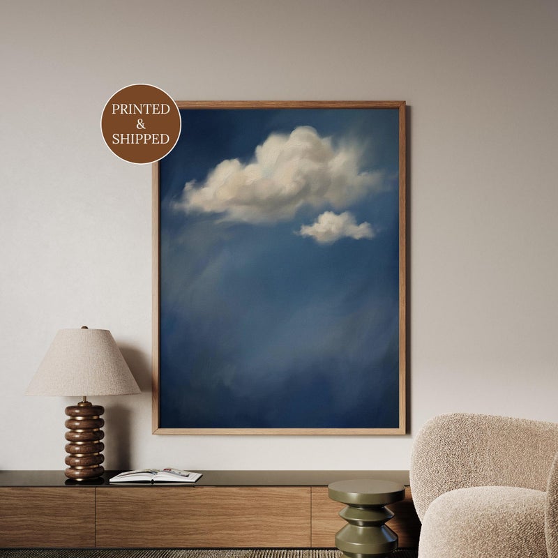 TNESSENTIAL Dark Navy Cloud Poster, Framed Japandi Night Sky Print, Wabi Sabi Wall Art, Zen Art for Living Room, Indigo Night Sky Print - Image 1
