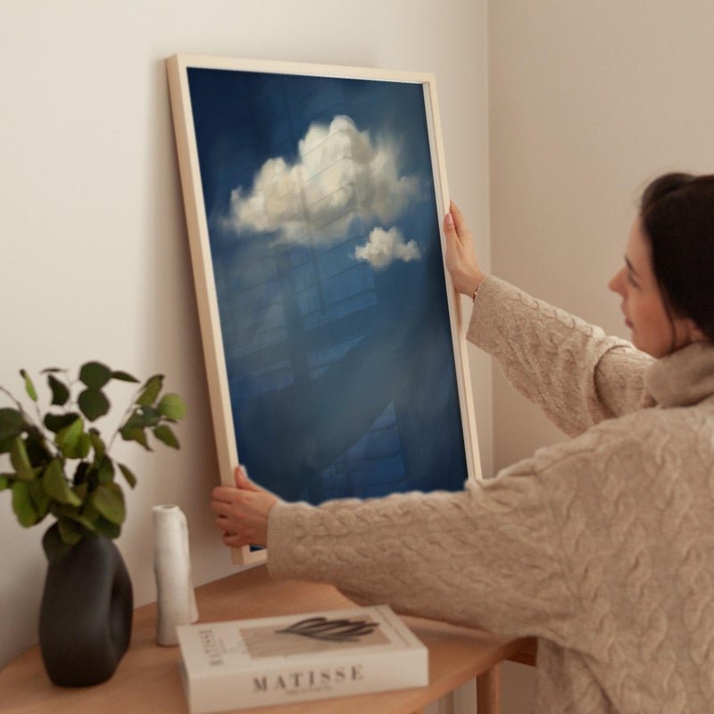 TNESSENTIAL Dark Navy Cloud Poster, Framed Japandi Night Sky Print, Wabi Sabi Wall Art, Zen Art for Living Room, Indigo Night Sky Print - Image 2